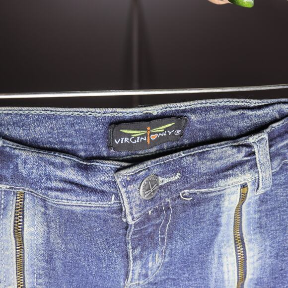 Virgin Only Distressed Denim Jeans Size M Y2K Zipper Front Detail - Picture 4 of 5